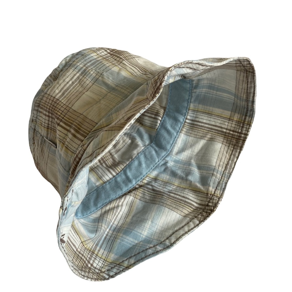 Reversible Light Blue, White and Brown Plaid Bucket Hat Size 6-9 Months